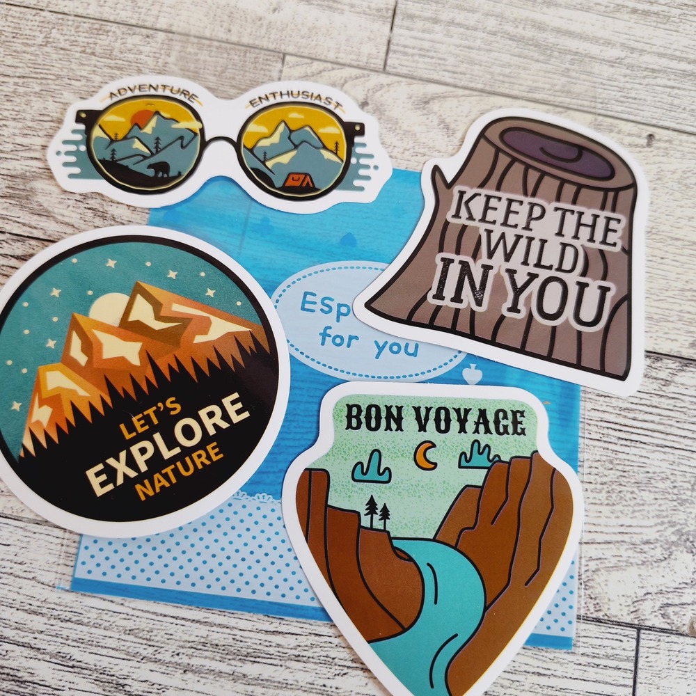 4pc Adventure Sticker Bundle - Mountain Sunglasses & Bon Voyage Canyon